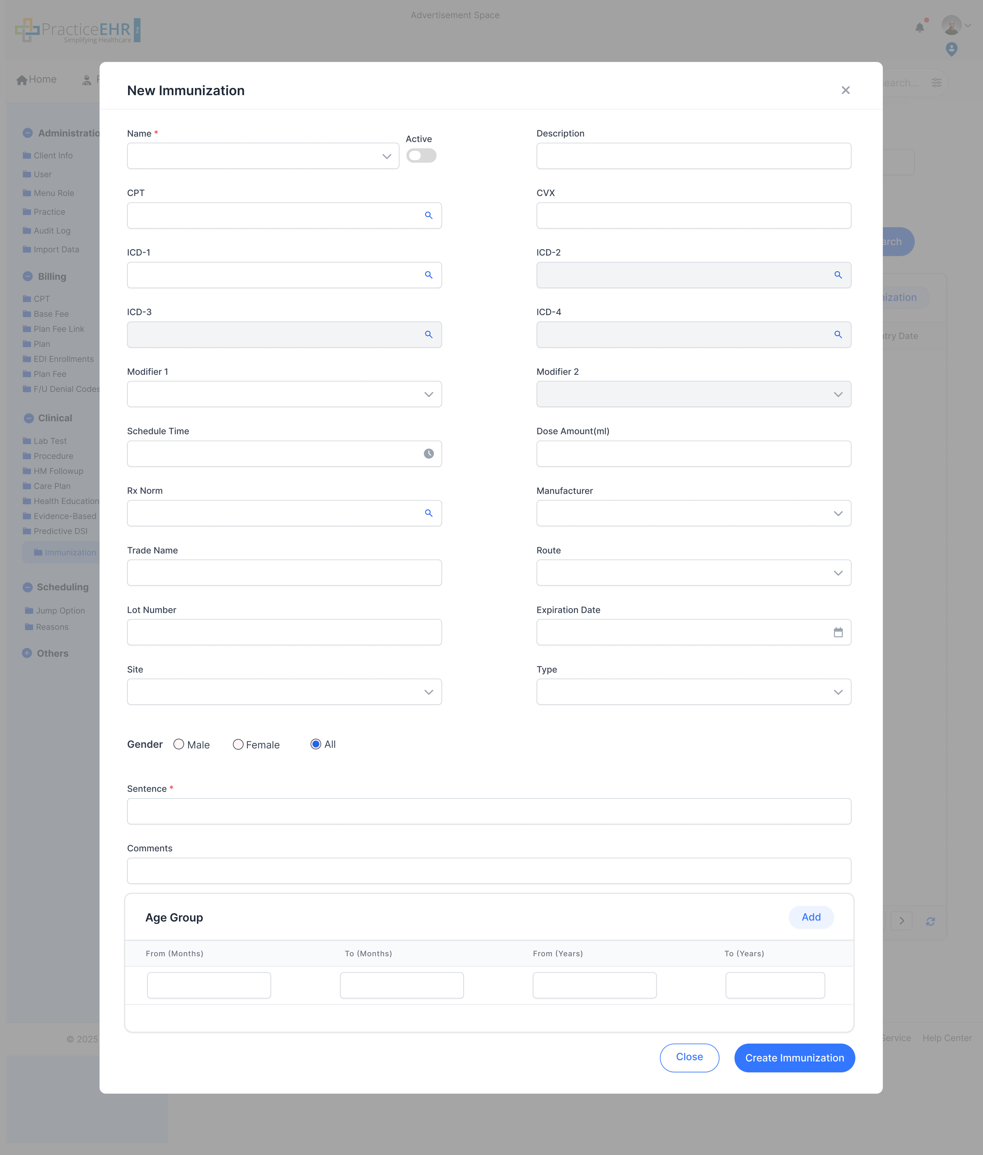 Create immunization screen